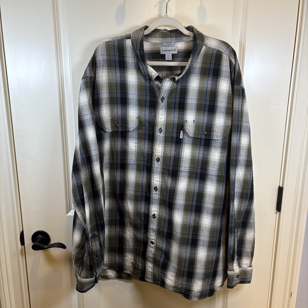 Carhartt Relaxed Fit Men Size 4XL‎ Regular Button Down Shirt Plaid Long Sleeve